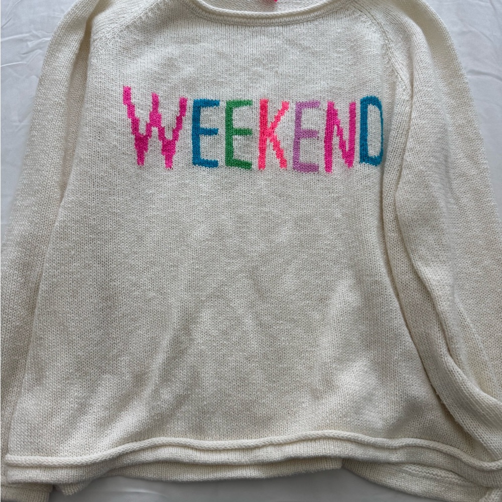 Lilly Pulitzer Cream Sweater with Colorful Weekend Design